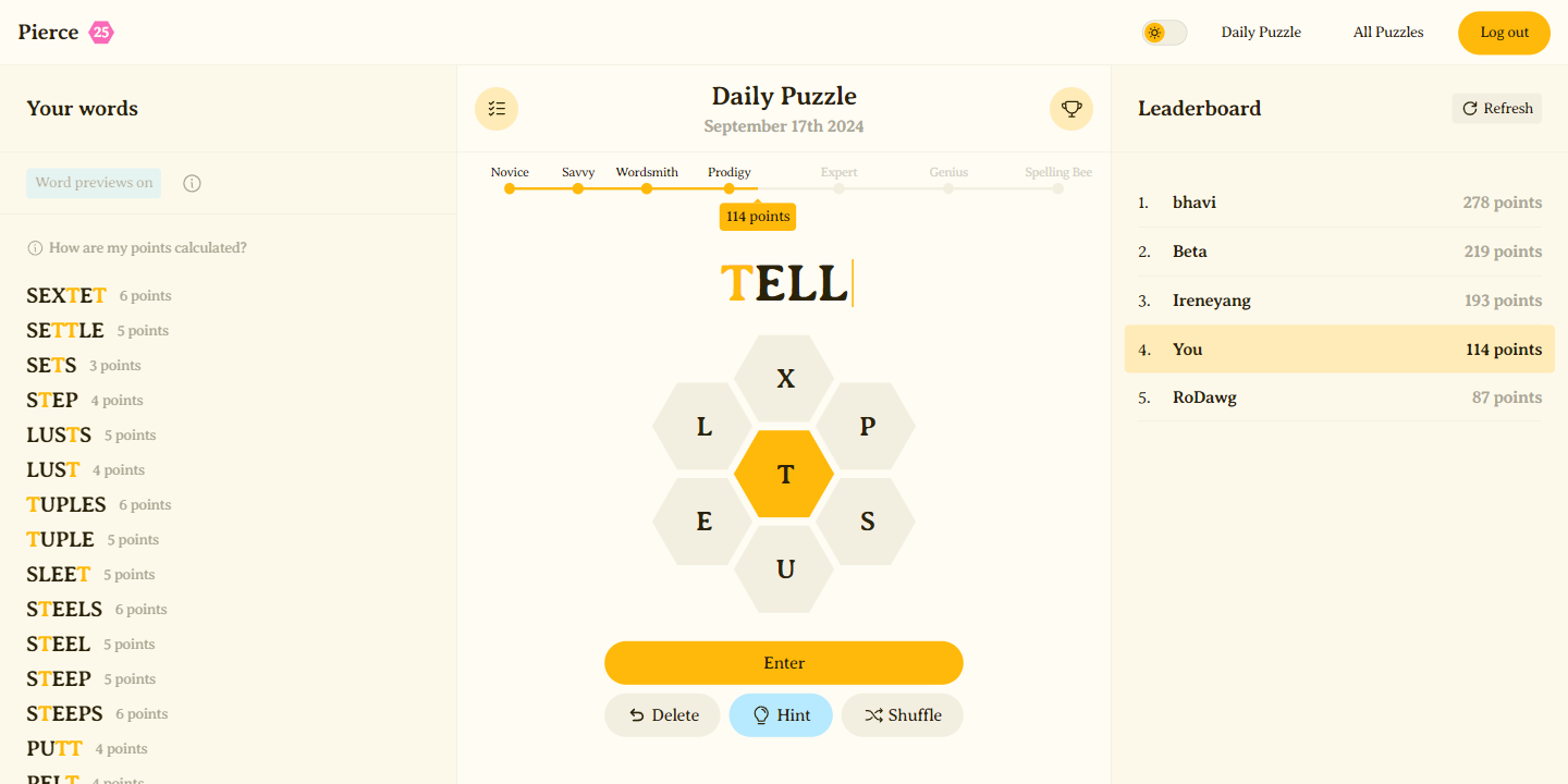 Screenshot of the Spelling Bee game