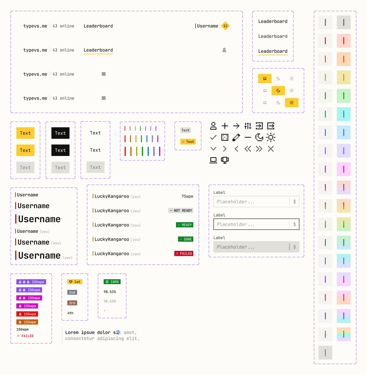 A screenshot of the Figma components created for the typing race.